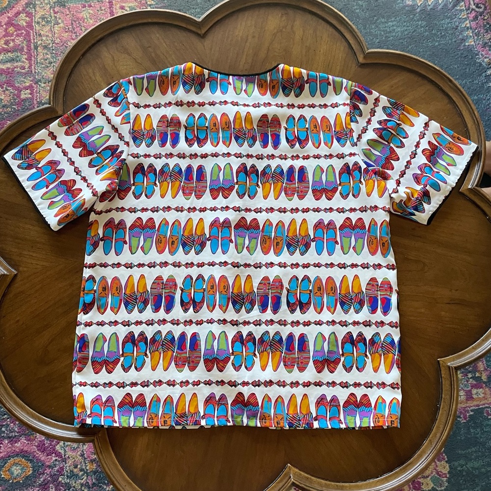 Vibrant Vintage Shoe Pattern Blouse